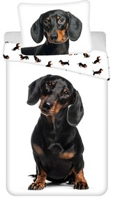 Lenjerie de pat pentru copii alb-negru din bumbac pentru pat de o persoană 140x200 cm Dachshund – Jerry Fabrics