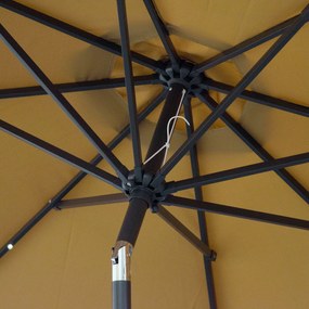 Outsunny Parasol octogonal inclinabil Ø 2,7 x 2,4 m luminos solar 24 LED-uri poliester cu densitate mare de 180 g/m² maro | Aosom Romania