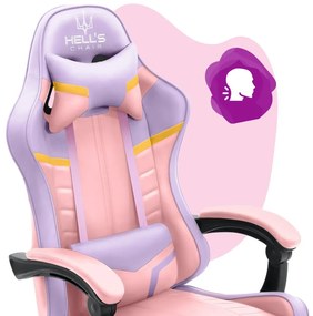 Scaun gaming pentru copii HC - 1004 roz și mov cu detalii galbene