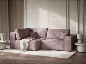 Colțar mov extensibil/cu spațiu de depozitare cu tapițerie din catifea reiată (cu colț pe partea stângă/în formă de ”L”) Tonga – Maison de Rêve