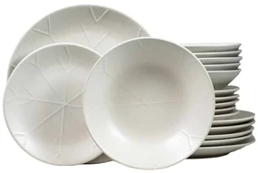 Set Complet Serviciu De Masa, Decorate in Relief, Fulg de Nea, 18 piese, pentru 6 persoane, Cesiro, Alb Mat