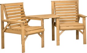 Outsunny Set bistro 3 piese din lemn rezistent la intemperii, set mobilier de grădină cu design cu lamele, orificiu pentru umbrelă Maro | Aosom Romania