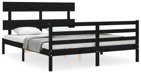 3195105 vidaXL Cadru de pat cu tăblie, negru, 160x200 cm, lemn masiv