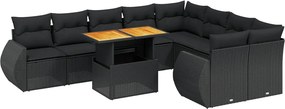 vidaXL Set canapele de grădină cu perne, 10 piese, negru, poliratan