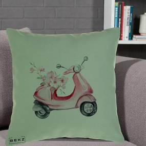 Perna Decorativa Scuter Roz cu Flori Acuarela, 40x40 cm, Verde, Husa Detasabila, Perna Inclusa, BEKZ®