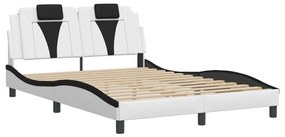 3208095 vidaXL Cadru de pat cu tăblie, alb și negru,140x190cm, piele ecologică