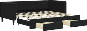 vidaXL Pat de zi cu extensie și sertare, negru, 90x190 cm, catifea