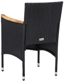 Set mobilier gradina, 3 piese, negru, poliratan si lemn acacia negru si maro, 3