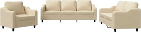 vidaXL Set de canapele cu perne, 3 piese, crem, textil
