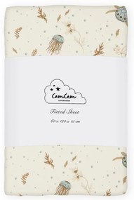 Cearceaf pentru copii, galben deschis din bumbac organic pentru pătuț cu elastic 60x120 cm Sea Garden – Cam Cam Copenhagen