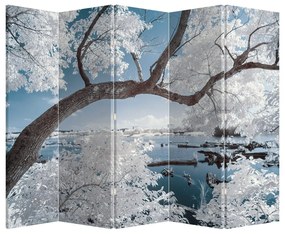 Paravan - Copac înzăpezit lângă apă (210x170 cm)