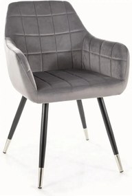 Scaun NUXE, gri/negru, stofa catifelata/metal, 56x42x83 cm