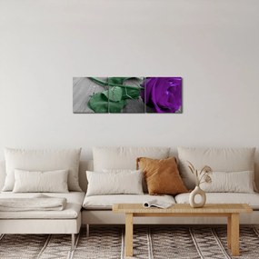 Tablou - Trandafir violet cu tulpina verde (cu ceas) (90x30 cm)