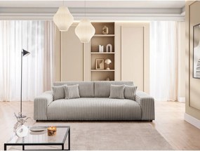 Canapea gri deschis extensibilă/cu spațiu de depozitare cu tapițerie din catifea reiată 260 cm Justin – Ropez