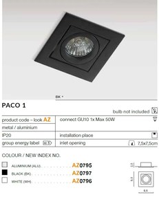 Spot incastrat tavan/plafon PACO 1 aluminiu