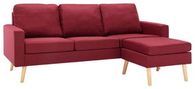 Canapea cu 3 locuri si taburet, rosu vin, material textil Bordo
