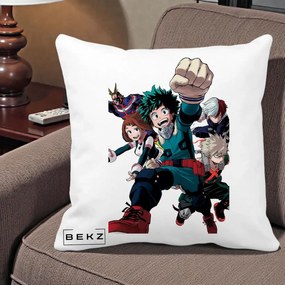 Perna Personalizata My Hero Academia Izuku Deku si Echipa, 40x40 cm, Alba Mata, Husa Detasabila, Perna Inclusa, BEKZ®
