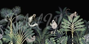 Fototapet, Jungle Monkeys, Black, Rebel Walls