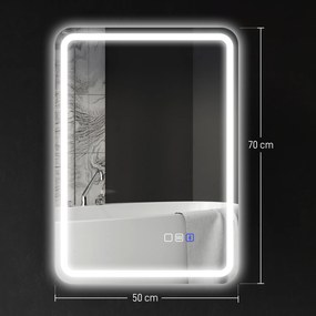 HOMCOM Oglindă de Baie Bluetooth LED 50 x 70 cm cu Anticeață - Argintiu | Aosom Romania