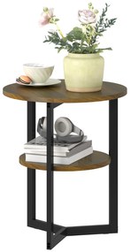 HOMCOM Masă de cafea rotundă, capăt de canapea industrial cu rafturi de depozitare și cadru din oțel, Ø 40 x 48 cm, maro | Aosom Romania