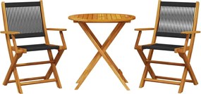 vidaXL Set mobilier bistro, 3 piese, negru, polipropilenă lemn masiv