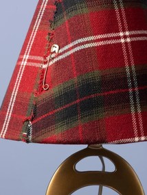 Lampă de masă din lână multicoloră, cu structură din metal auriu, abajur în carouri, finisaj vintage, 29×15×9,5 cm, „Stirrup"