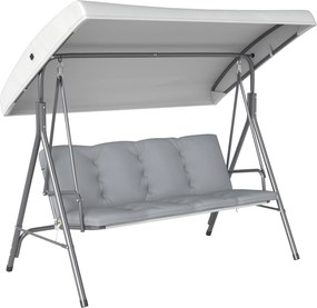 Outsunny Balansoar de Grădină 3 Locuri cu Parasolar Reglabil, Balansoar pentru Exterior cu Perne Căptușite din Poliester și Cadru din Oțel, Capacitate 210 kg, 172x110x156 cm, Gri Deschis | Aosom Romania