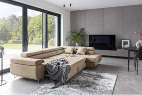 Colțar bej extensibil/cu spațiu de depozitare (cu colț pe partea dreaptă/în formă de ”L”) Anton – ELTAP