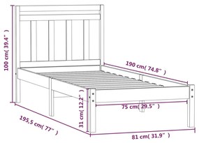 Cadru de pat Small Single 2FT6 maro miere, 75x190 cm lemn masiv maro miere, 75 x 190 cm