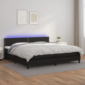 3134183 vidaXL Pat cu arcuri, saltea și LED, negru, 200x200cm, piele ecologică