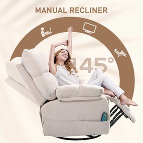 HOMCOM Fotoliu Reclinabil 145° cu Masaj și Încălzire cu 5 Programe și 8 Puncte Vibrante, Buzunare de Depozitare, Bej | Aosom Romania