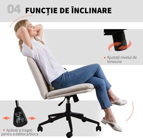 Scaun de Birou HOMCOM, Reglabil, Înclinabil și Rotativ, din Chenille și Oțel, 62x67x83-93 cm, Bej | Aosom Romania