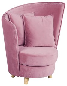 Fotoliu în stil Art Deco, catifea Velvet roz/stejar, ROUND