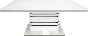 Masă dining extensibilă, alb HG extra lucios/dungi negre, 160-200x90 cm, TUBAL