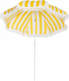 Outsunny Umbrelă de Plajă cu Franjuri Ø180 cm Umbrelă de Terasă Exterioară Înălțime Reglabilă Înclinare 30° Galben și Alb | Aosom Romania