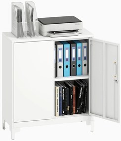 HOMCOM Dulap de birou din metal, uși cu închidere, comodă de birou, design în 2 nivele, Alb | Aosom Romania