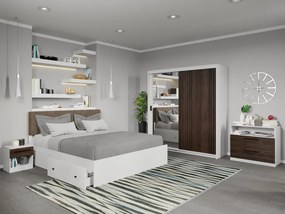 Set mobila dormitor Cedric Alb/Maro cu oglinda C11