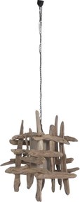 Lustră suspendată din rădăcină de tec reciclat și in, maro, finisaj natural, 79 x 50 cm, „Coucy”