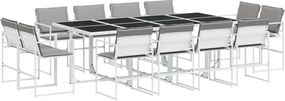 vidaXL Set mobilier de grădină, 13 piese, cu perne, alb, textilenă