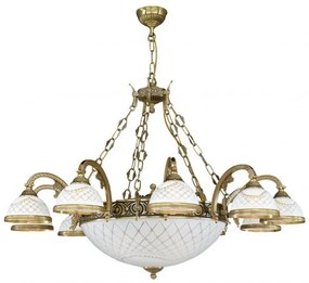 Candelabru cu 10 brate clasic design italian din alama, sticla 7002 RA-L. 7002/10+4