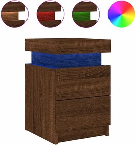 vidaXL Noptieră cu lumini LED, stejar maro, 35x39x55 cm