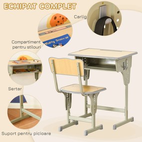 HOMCOM Set Masa Si Scaune Copii Bancă și Scaun Reglabil pentru Copii 6-12 Ani Ergonomic Aosom Romania