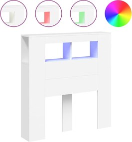vidaXL Tăblie de pat cu LED, alb, 100x18,5x103,5 cm, lemn