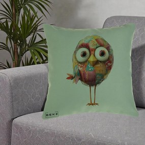 Perna Decorativa Pasare Patchwork cu Gene Lungi, 40x40 cm, Verde, Husa Detasabila, Perna Inclusa, BEKZ®
