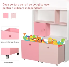 HOMCOM Raft Bibliotecă pentru Copii, Dulap Organizator cu Compartimente, Design Atractiv, Roz | Aosom Romania