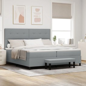 vidaXL Pat cu springs box cu saltea și bancă gri deschis 200x200 cm țesătură