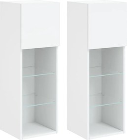 vidaXL Comode TV cu lumini LED, 2 buc., alb, 30,5x30x90 cm