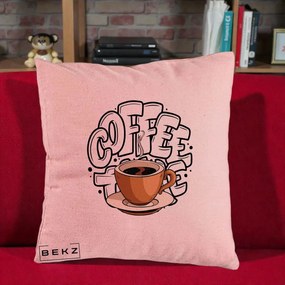 Perna Personalizata COFFEE cu Cana, 40x40 cm, Roz, Husa Detasabila, Perna Inclusa, BEKZ®