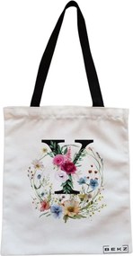 Sacosa de Panza pentru Cumparaturi, Geanta Tote, Cu litera Y in Coronita Florala, Cu fermoar, 38x34.5 cm, Alba, BEKZ®