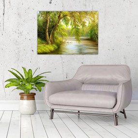 Tablou - Salcie lângă lac, pictură în ulei (70x50 cm)